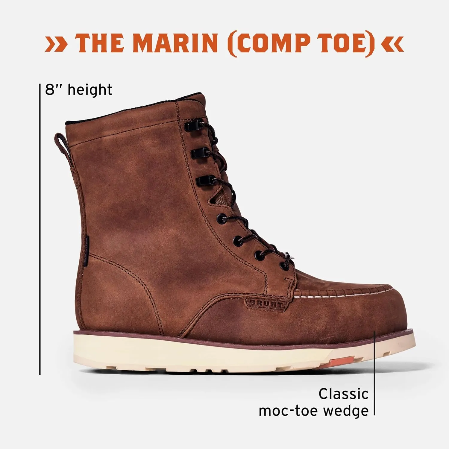 BRUNT The Marin (Comp Toe) - 8" Waterproof Safety Toe Work Boot - Electrical Hazard Rated - Slip   Oil Resistant - Adjustable Width System