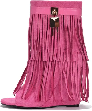 Cape Robbin Cerritos Women's Tassel Bootie Fringe Wedge Heel Ankle Boots