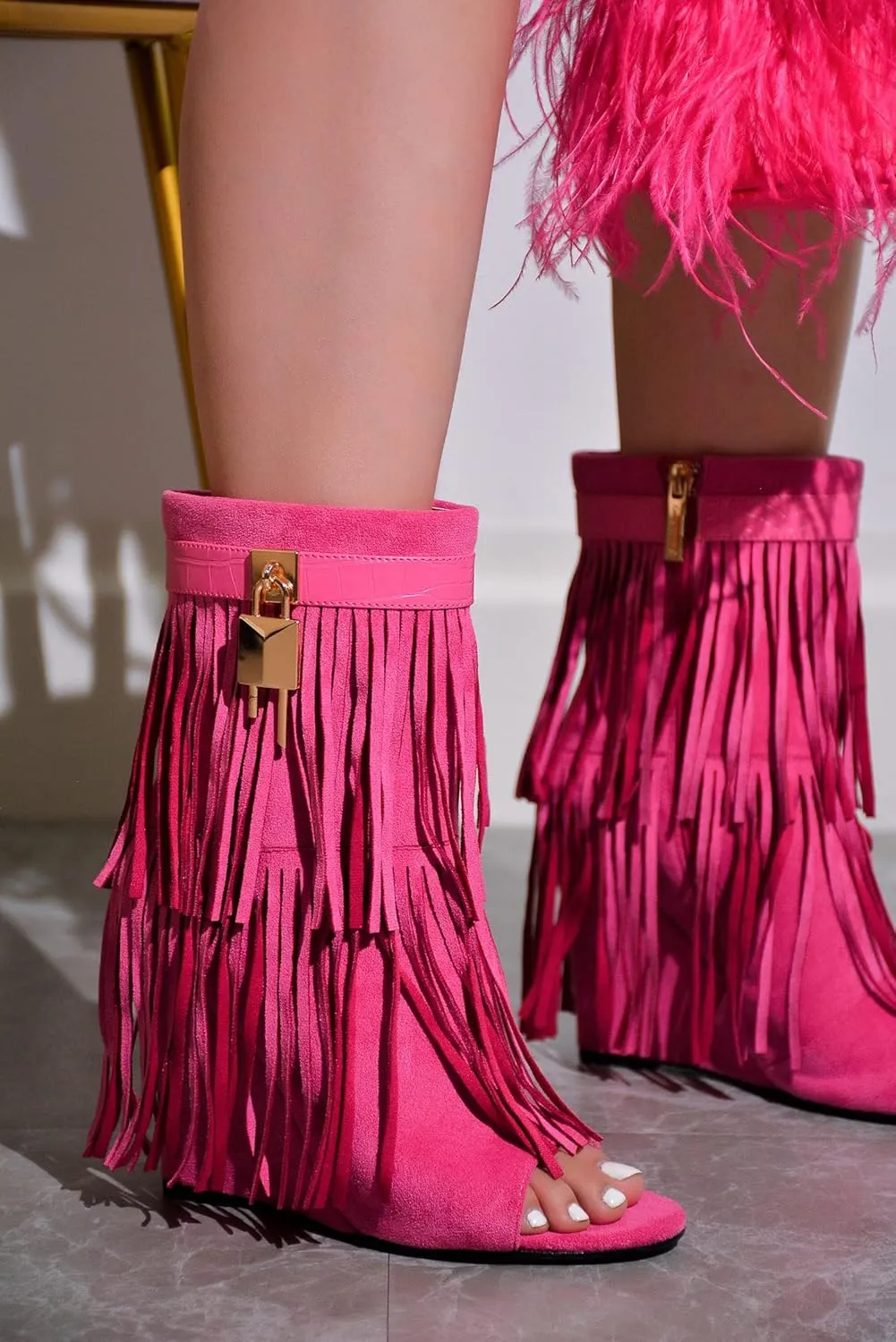 Cape Robbin Cerritos Women's Tassel Bootie Fringe Wedge Heel Ankle Boots