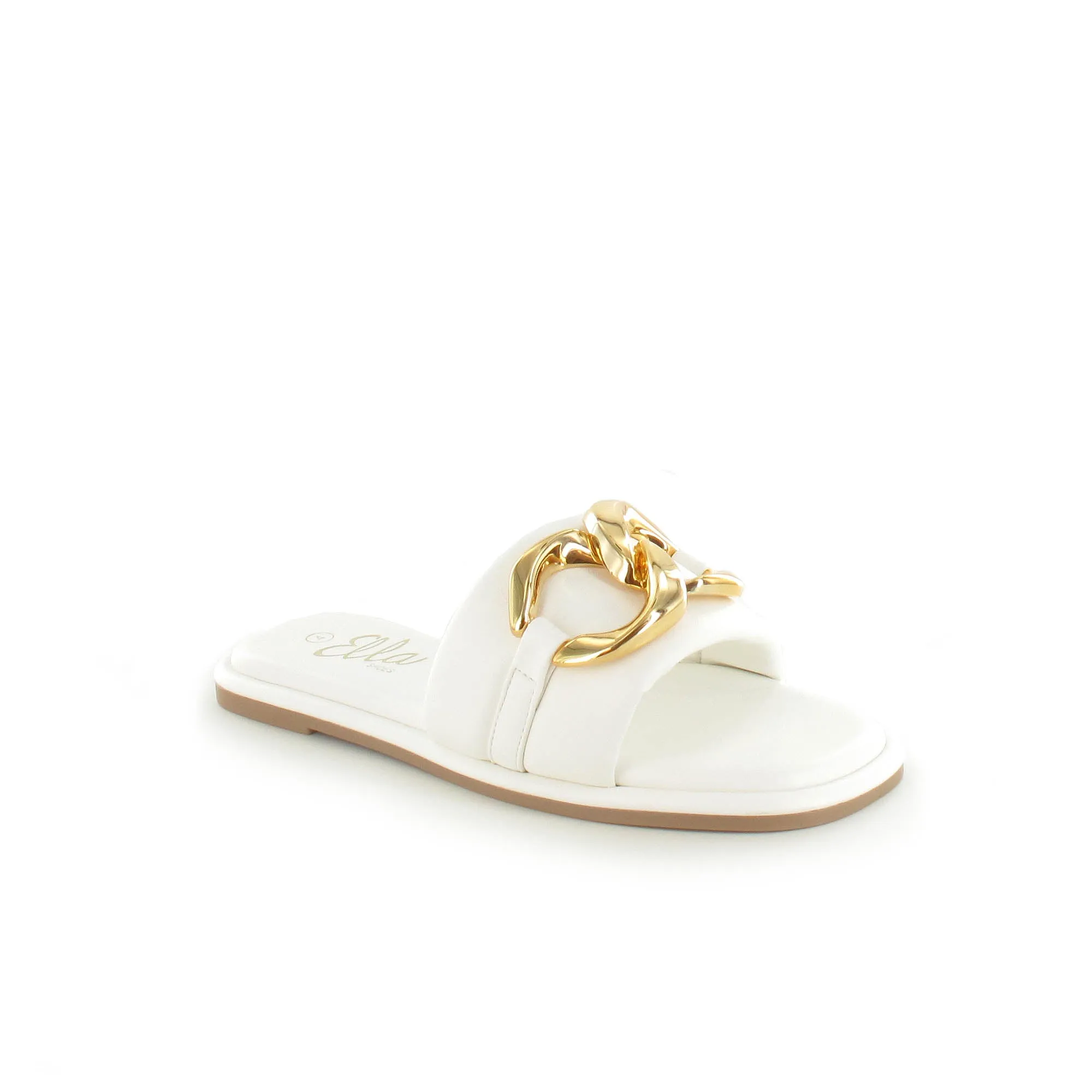 Capri: White - Chain Decor Slider Sandals
