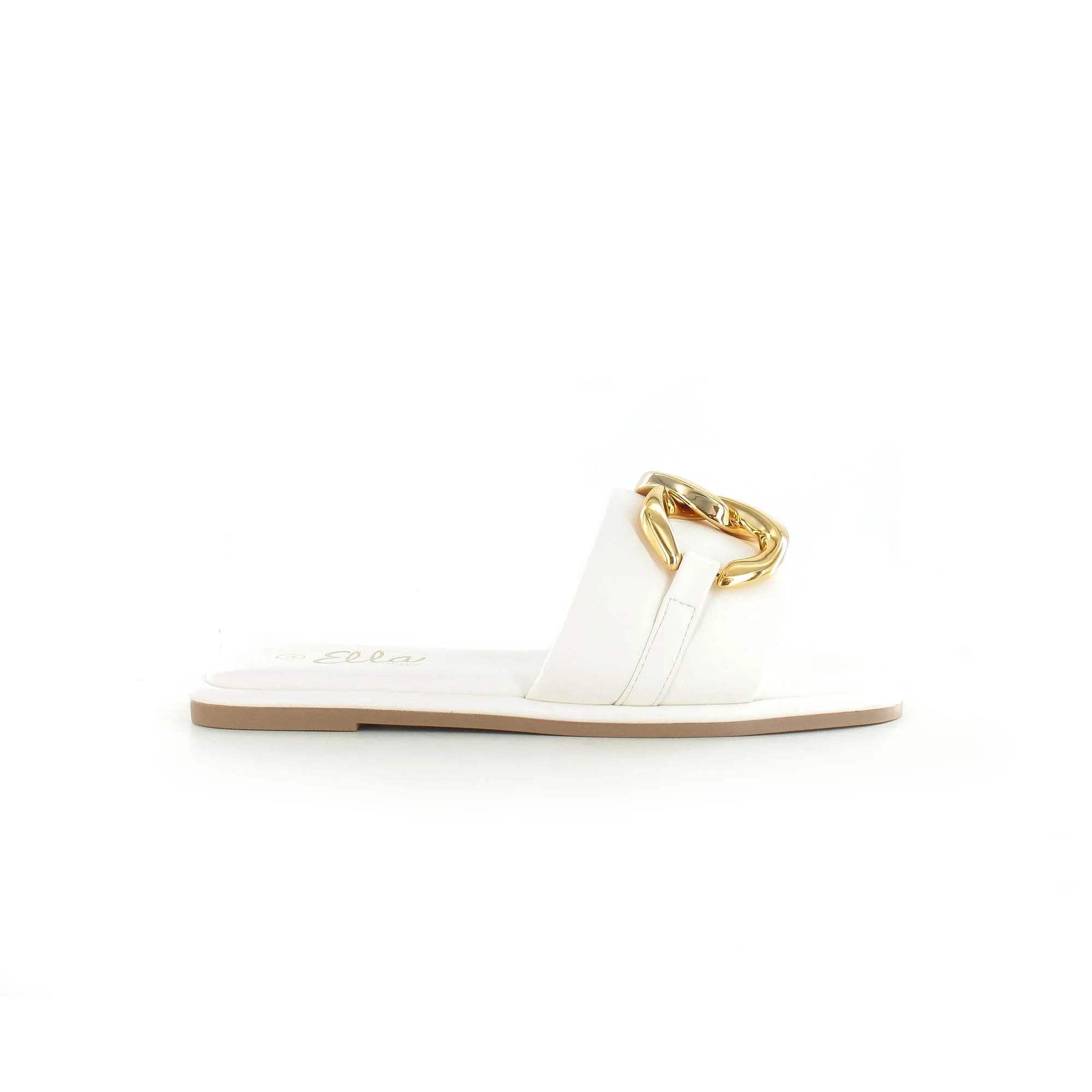 Capri: White - Chain Decor Slider Sandals