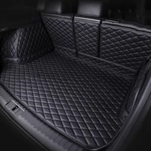 Car Leather Cargo Liners for Ford Explorer 2010 2011 2012 2013 2014 2015, Full Coverage All Weather Rear Trunk Liner Mats Protector Boot Mats,Allblack