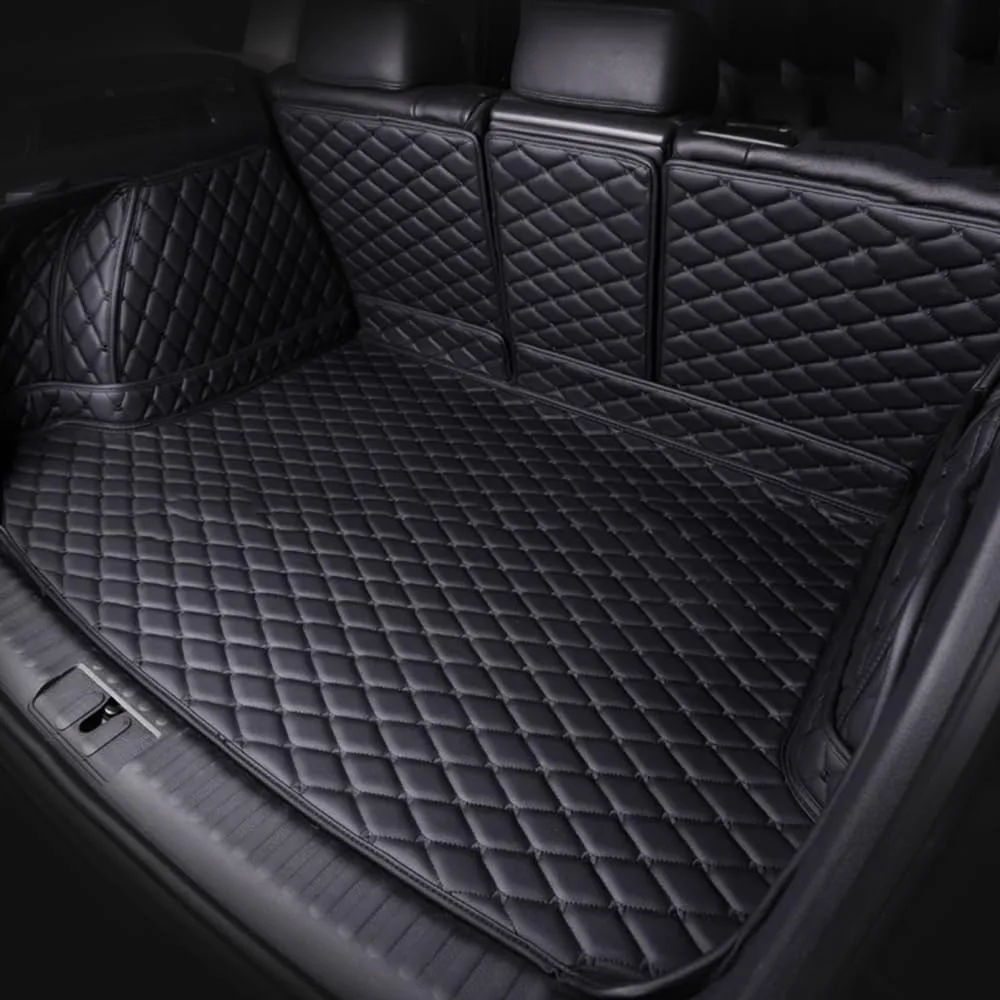 Car Leather Cargo Liners for Ford Explorer 2010 2011 2012 2013 2014 2015, Full Coverage All Weather Rear Trunk Liner Mats Protector Boot Mats,Allblack
