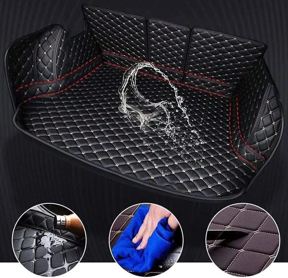 Car Leather Cargo Liners for Ford Explorer 2010 2011 2012 2013 2014 2015, Full Coverage All Weather Rear Trunk Liner Mats Protector Boot Mats,Allblack