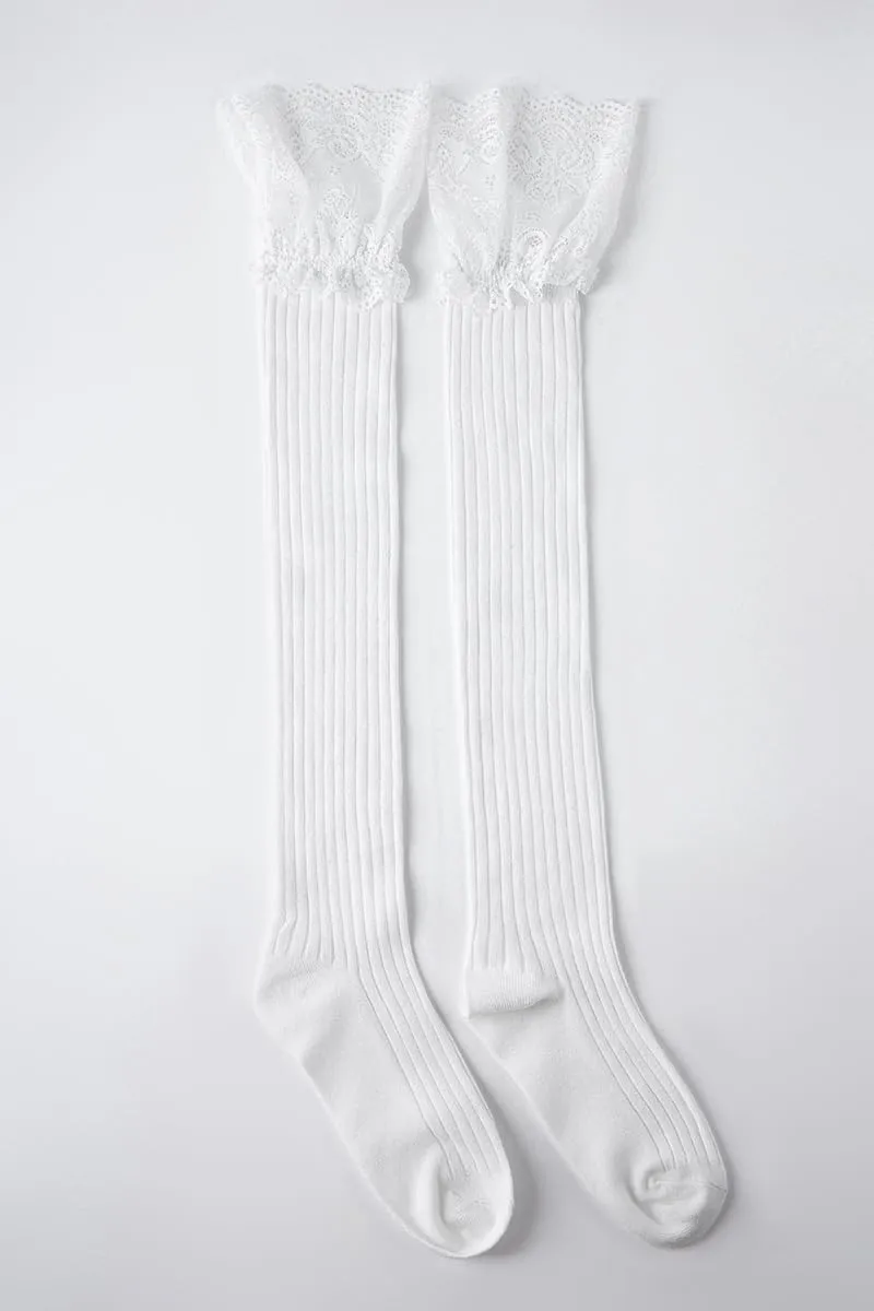 CAT KO Women Soft Knee High Socks Solid color Lace Striped Over the Knee Socks Cotton Stocking for Women