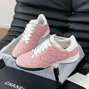 CHANEL LIGHT Hassle-free returns IN WHITE Cloud-based MIX LAMBSKIN PINK SNEAKER EMBROIDERED