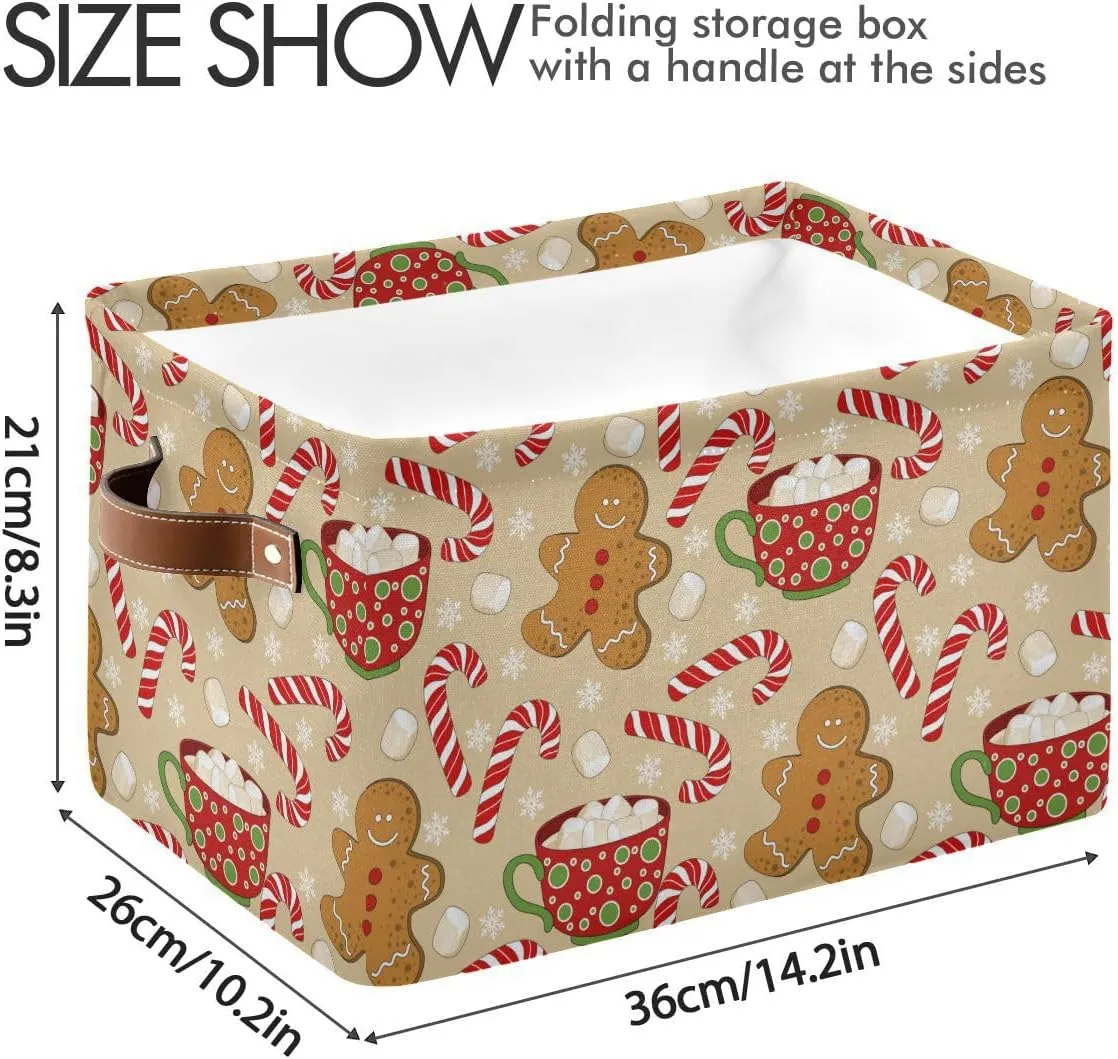 Christmas Gingerbread Man Storage Basket Fabric Kitchen Baskets Xmas Candy Cane Winter Snowflake Open Home Storage Bins Boxes Foldable Organizer Bag for Gift Book Shelf Closet Baskets 16×12×8 Inches