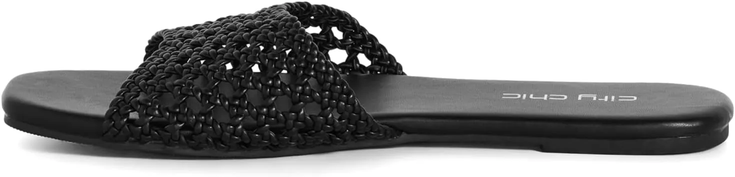 City Chic Women's Wide Fit Slide - Weave Flat
