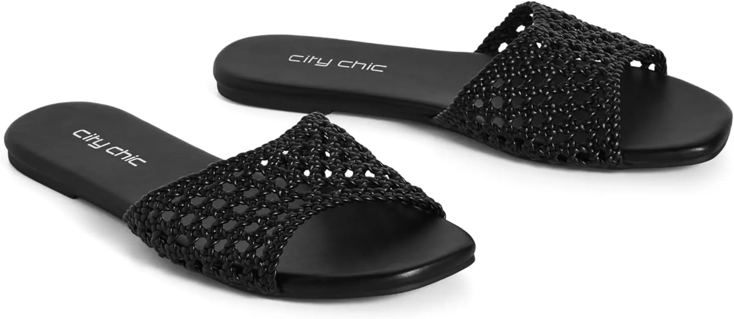 City Chic Women's Wide Fit Slide - Weave Flat