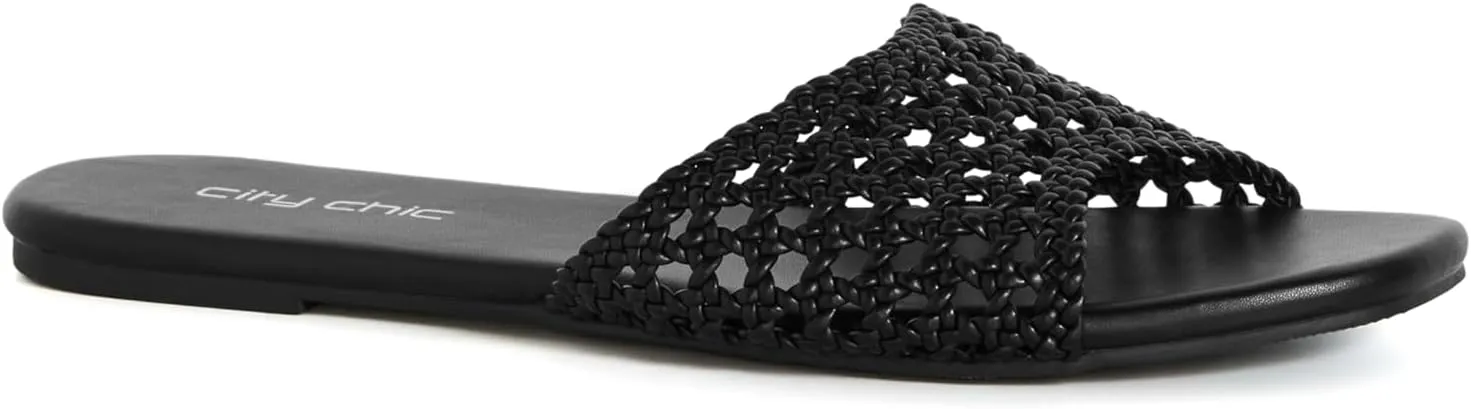 City Chic Women's Wide Fit Slide - Weave Flat