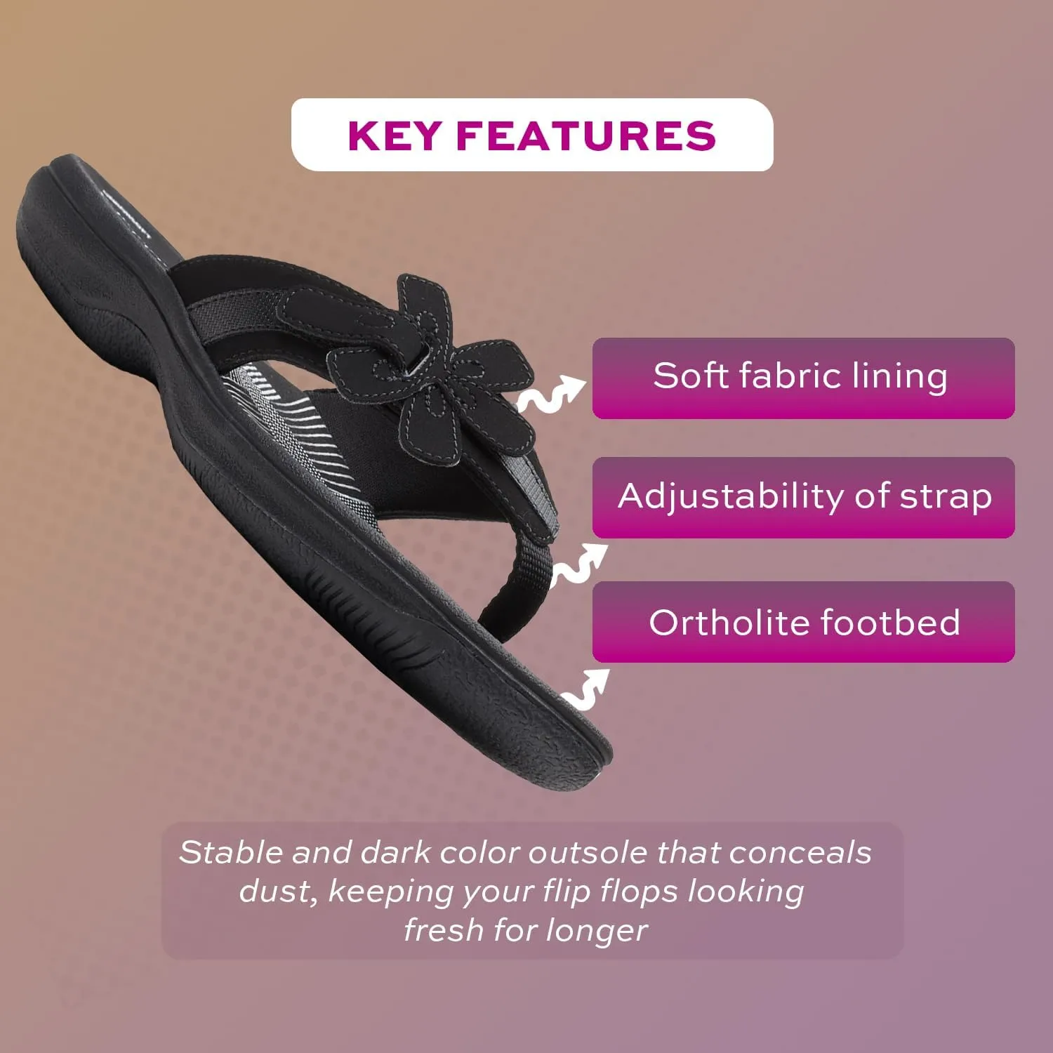 Clarks Womens Breeze Sea Flip-Flop Sandals - Comfortable Flip Flop with Adjustable Hook and Arch Support - Casual Summer Wearing Cloudsteppers for Everyday