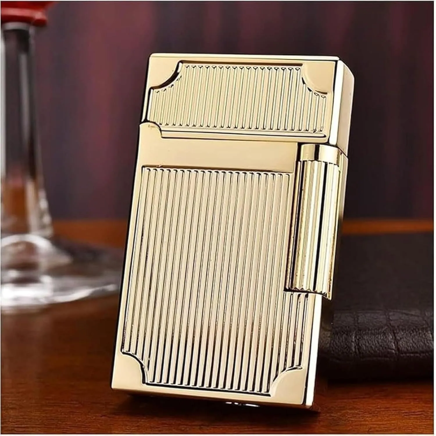 Classic Grinding Wheel Lighter, Open Lid Ding Sound， Adjustable Soft Flame Lighter Butane Refillable Gas Lighter Flip Cover Flint Side Slip Igniter(C5)