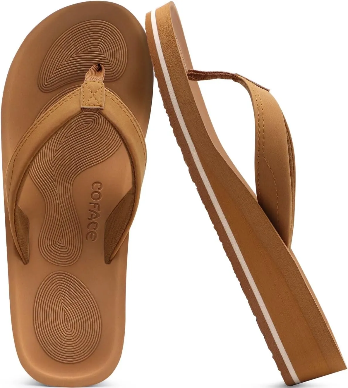 COFACE Flip Flops for Women With Comfortable Arch Support Ladies Fashion Platform Thong Sandals Soft Yoga Mat Sole For Beach/Indoor Outdoor