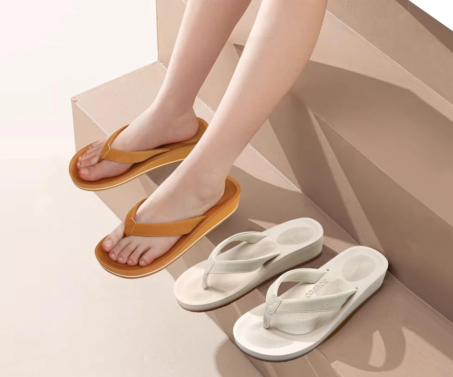 COFACE Flip Flops for Women With Comfortable Arch Support Ladies Fashion Platform Thong Sandals Soft Yoga Mat Sole For Beach/Indoor Outdoor