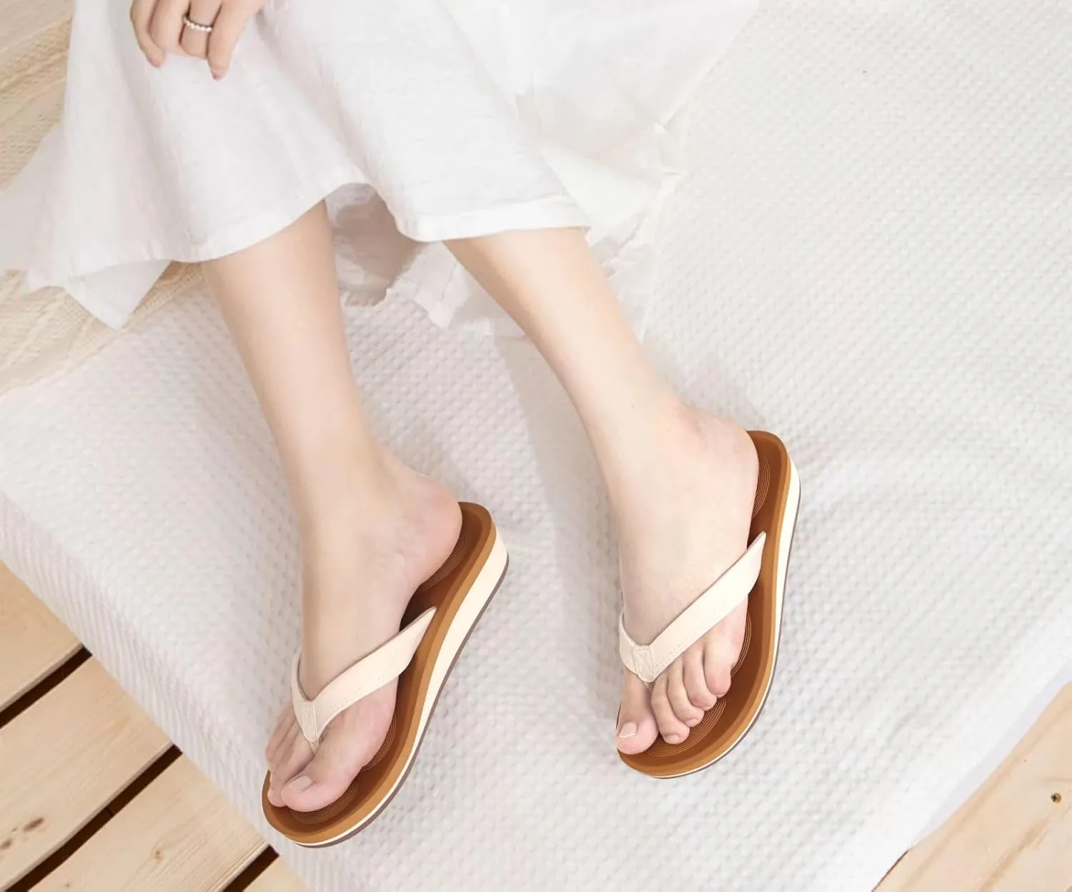 COFACE Flip Flops for Women With Comfortable Arch Support Ladies Fashion Platform Thong Sandals Soft Yoga Mat Sole For Beach/Indoor Outdoor