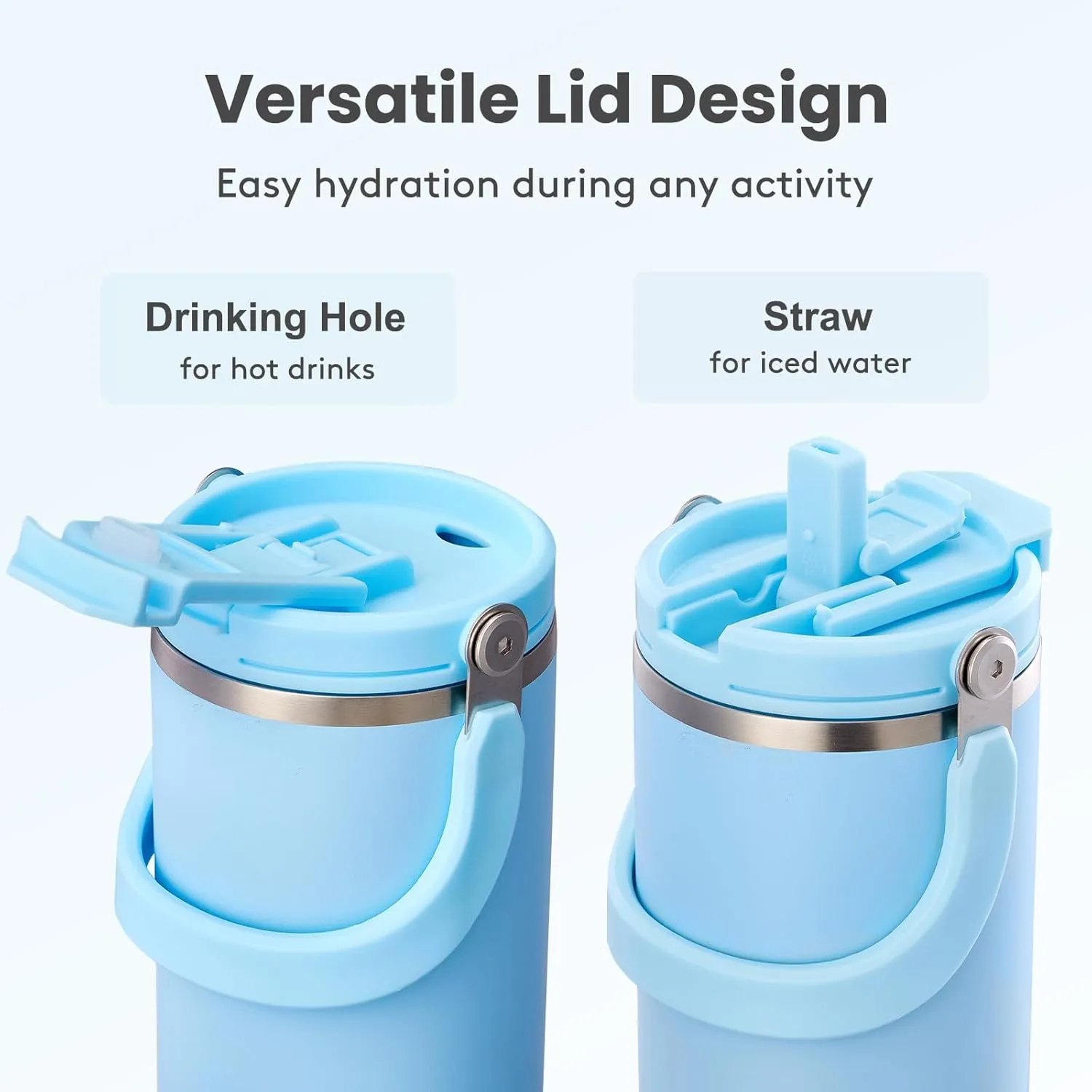 COKTIK 40 oz Tumbler with Handle and Straw, Double Insulated Tumblers with Flip Straw and Top Handle, Leakproof Tumbler, Stanley Cup, Insulated Water Bottle (Light Blue)