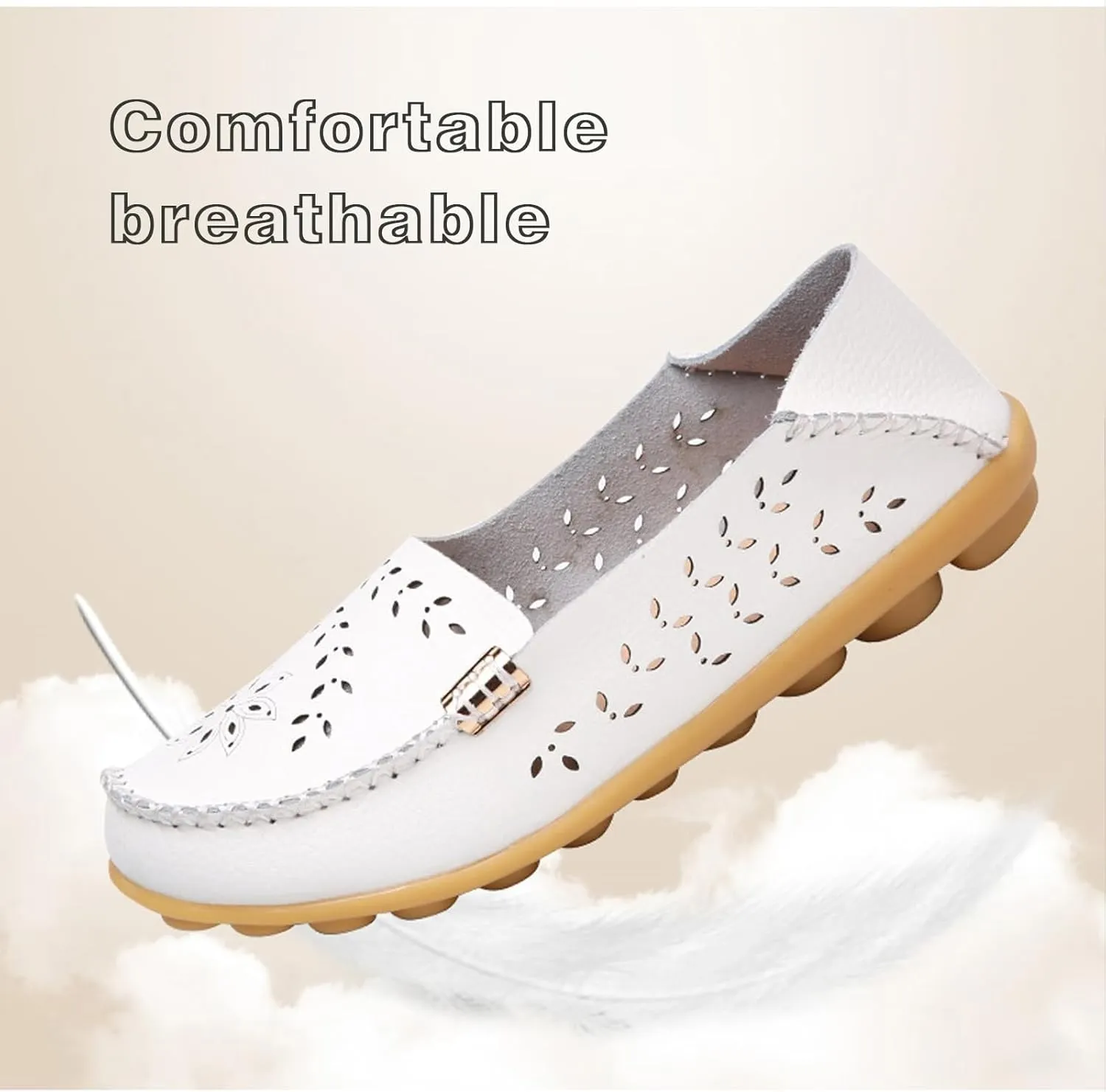 Comfort Loafers for Women Shoes Comfortable Casual Walking Boat Shoes Round Toe Non Slip Sandals Comfort Soft Sole Office Flat Loafer Cute Leather Walking Shoe