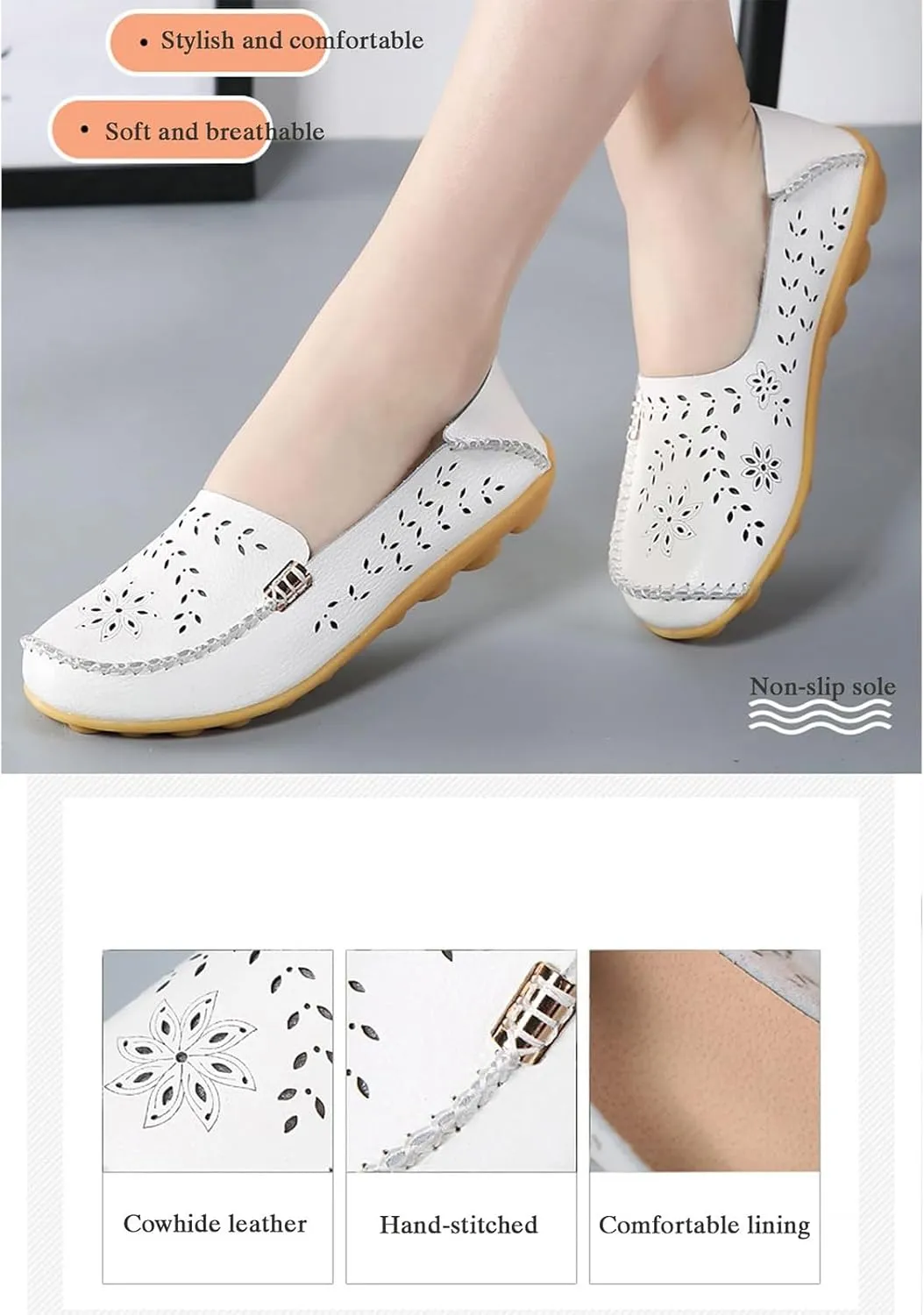 Comfort Loafers for Women Shoes Comfortable Casual Walking Boat Shoes Round Toe Non Slip Sandals Comfort Soft Sole Office Flat Loafer Cute Leather Walking Shoe