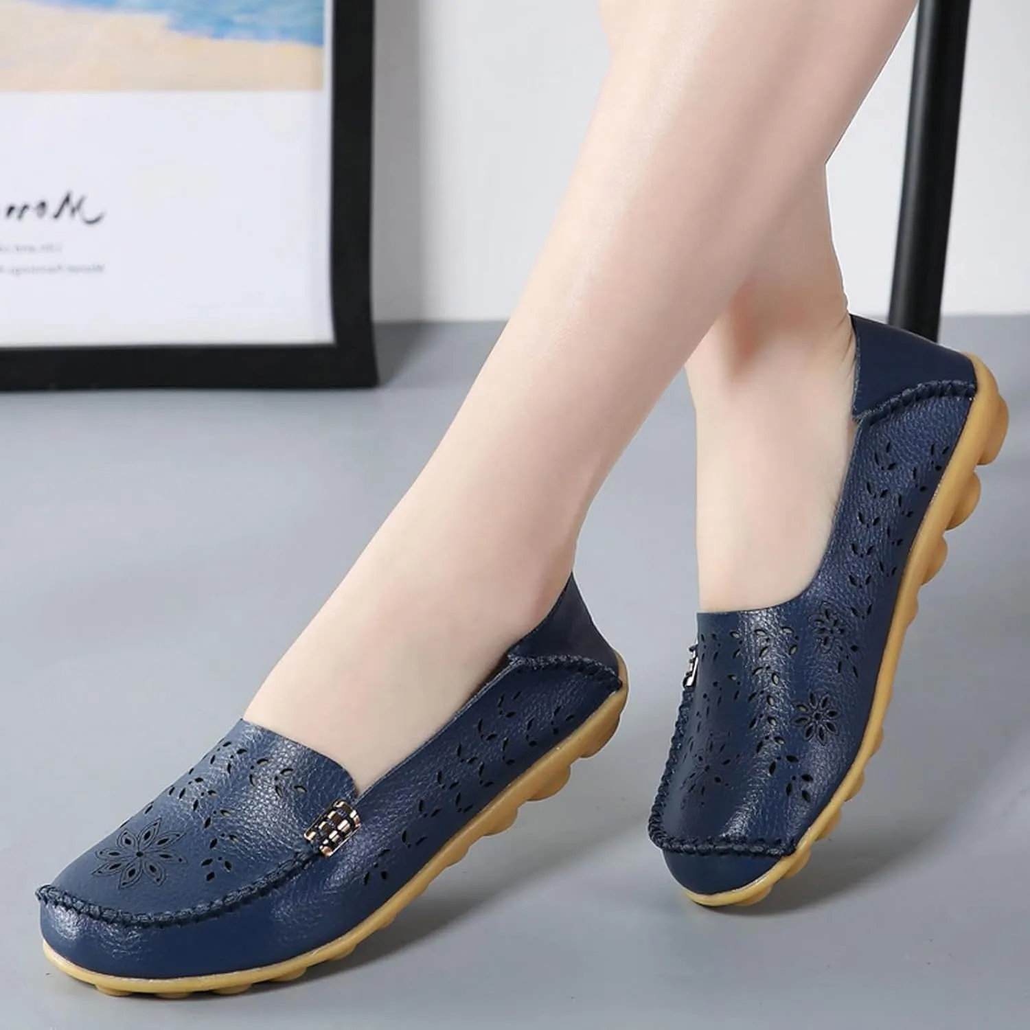 Comfort Loafers for Women Shoes Comfortable Casual Walking Boat Shoes Round Toe Non Slip Sandals Comfort Soft Sole Office Flat Loafer Cute Leather Walking Shoe