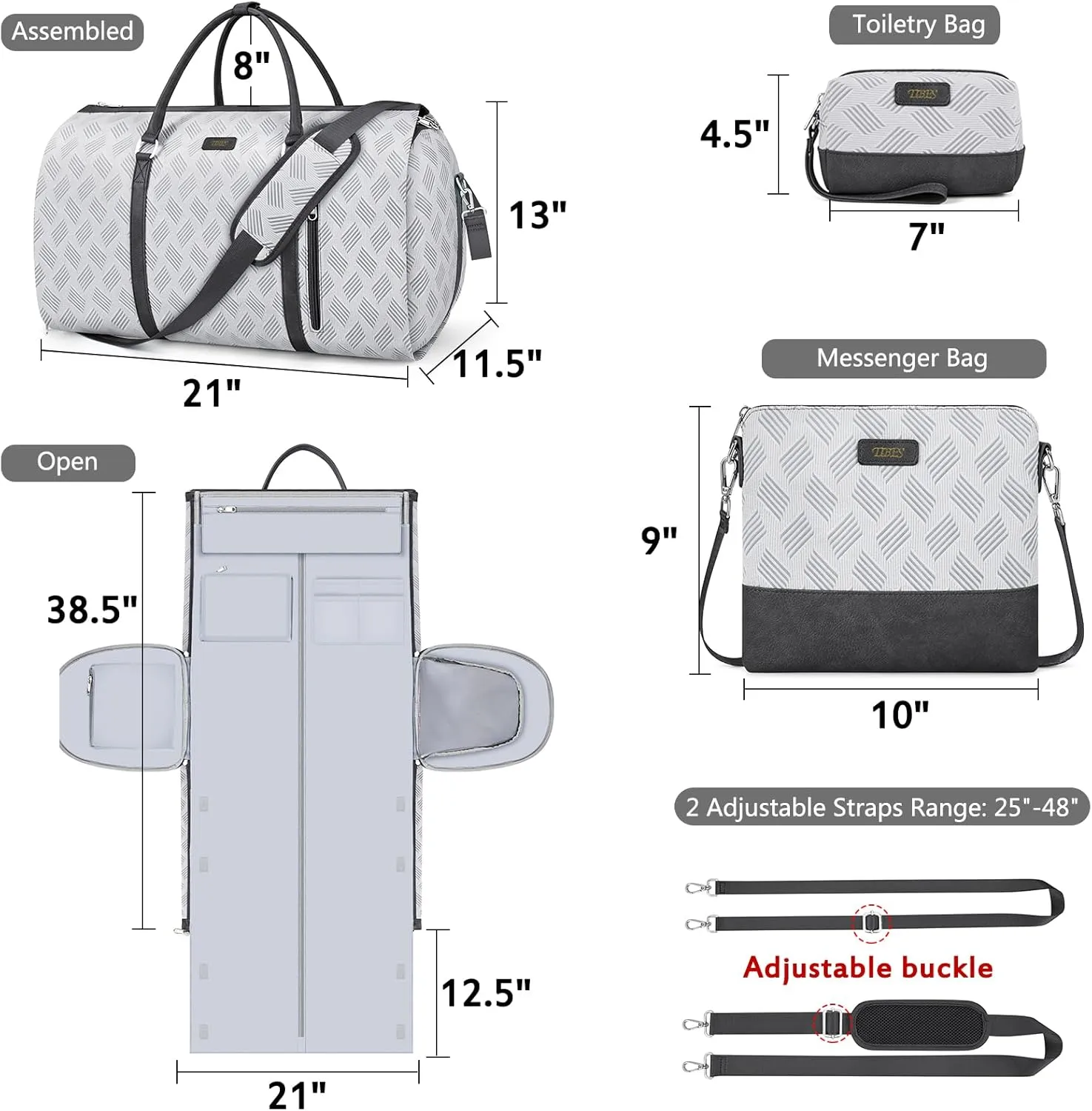 Convertible Garment Duffel Bag for Travel - Carry On Garment Bags With Toiletry Bag Large Weekender Bag for Men Women 2 in 1 Hanging Suitcase Suit Travel Duffel Overnight Bags 4pcs Set