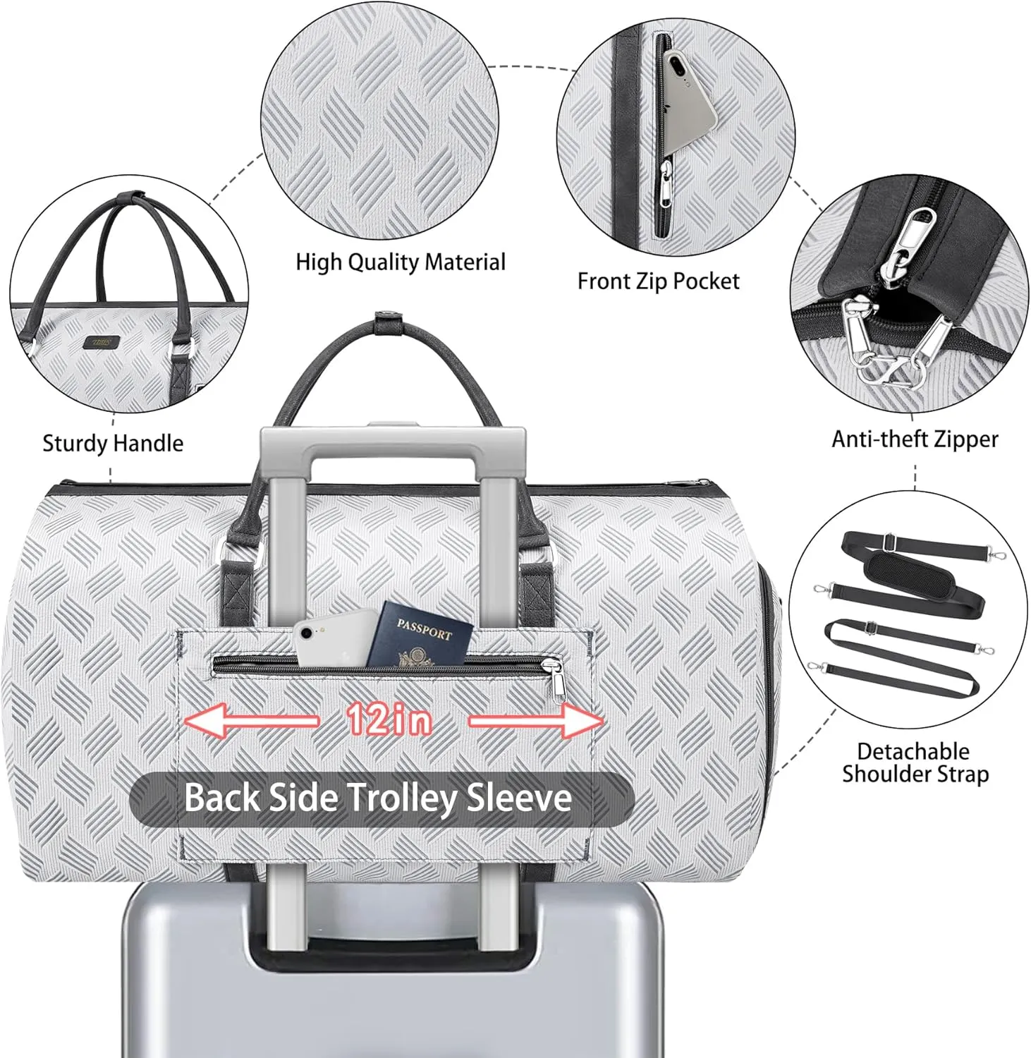 Convertible Garment Duffel Bag for Travel - Carry On Garment Bags With Toiletry Bag Large Weekender Bag for Men Women 2 in 1 Hanging Suitcase Suit Travel Duffel Overnight Bags 4pcs Set
