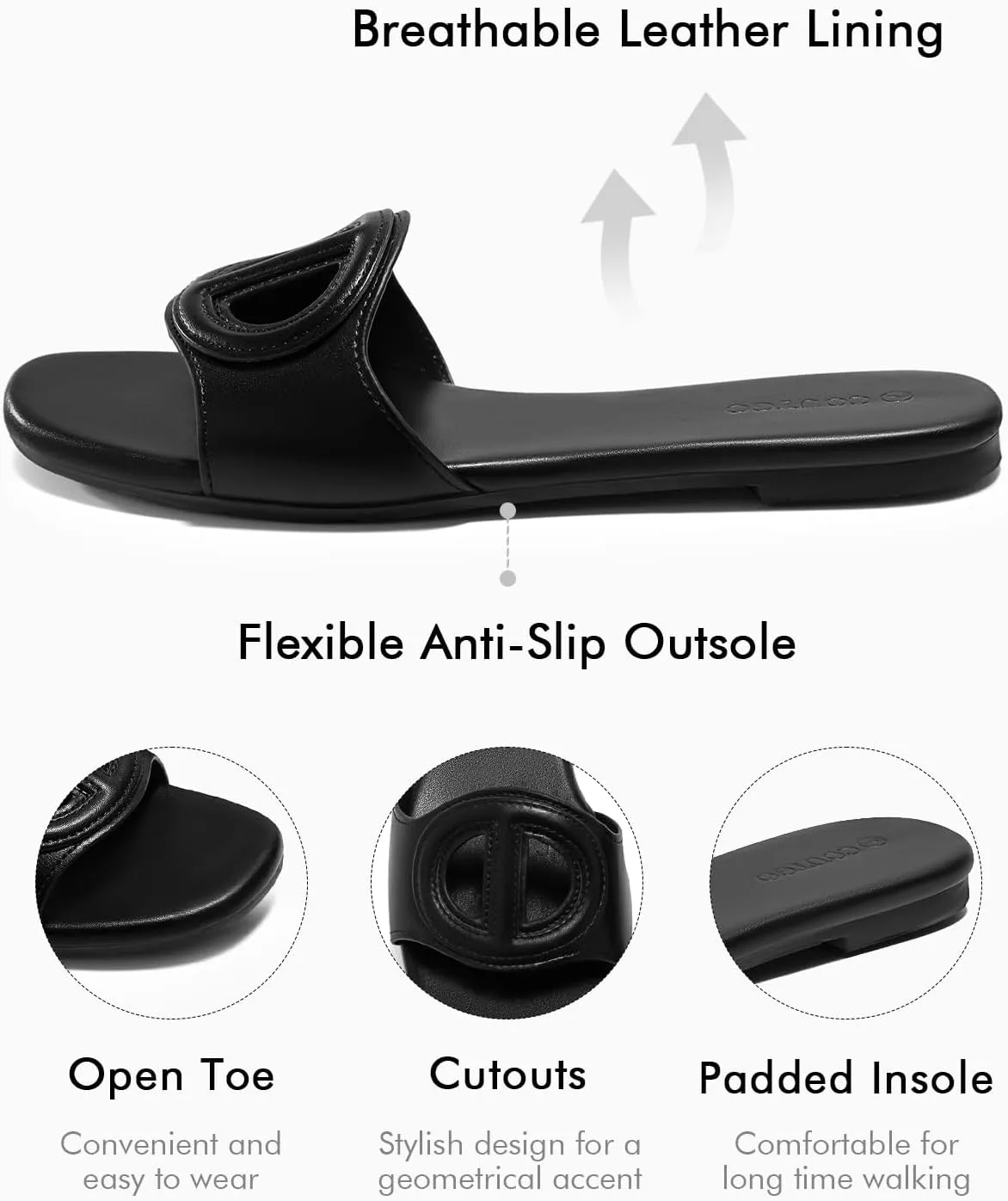 Coutgo Womens Dressy Flat Sandals Open Toe Slip on Leather Summer Beach Slide Sandals