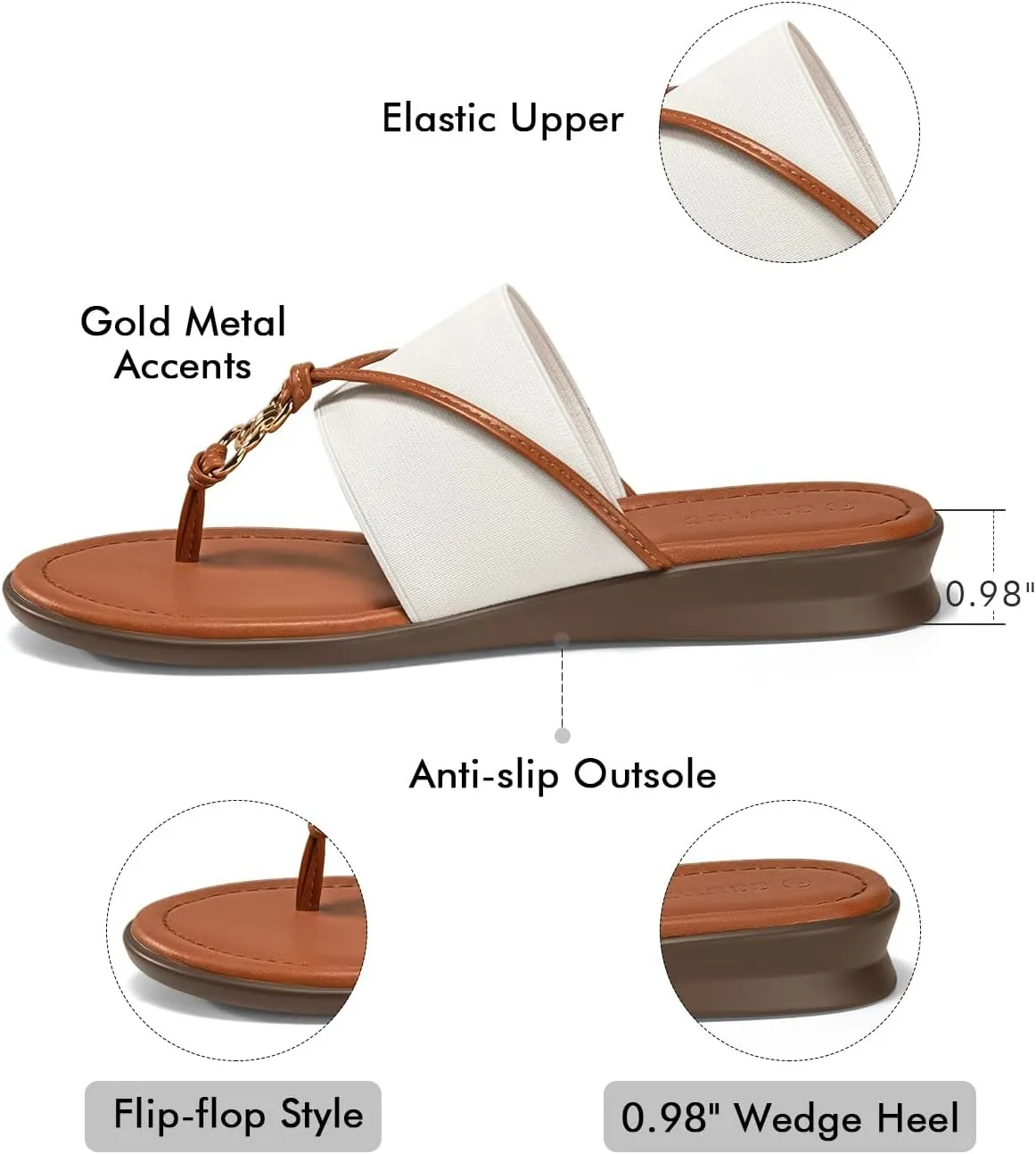 Coutgo Womens Flip Flops Wedge Sandals Dressy Beach Summer Flats Comfortable Slip on Stretch Slippers Shoes