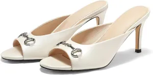 Coutgo Womens Heeled Mules Peep Toe High Heels Backless Dress Shoes Summer Slide Sandals with Metal Chain