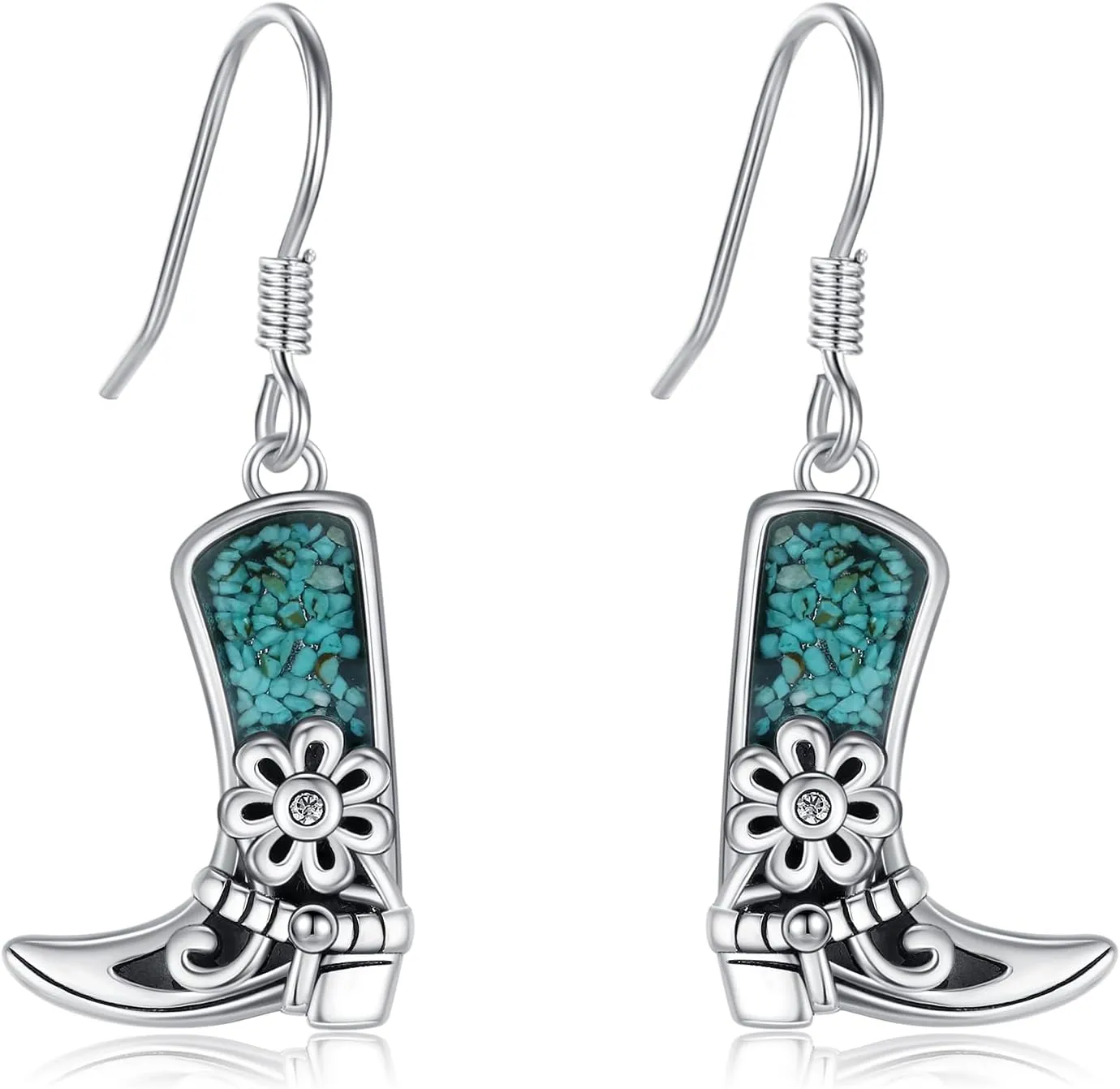 Cowboy Boot Earrings 925 Sterling Silver Western Cowgirl Earrings Turquoise Dangle Earring Flower Earring Country Jewelry Gifts for Women