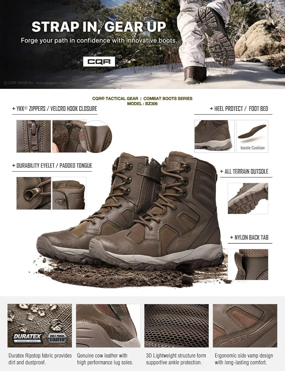 CQR Men's Military Tactical Boots, Lightweight 6 Inches Hiking Combat Boot Durable Breathable Outdoor Work Motorcycle Footwear