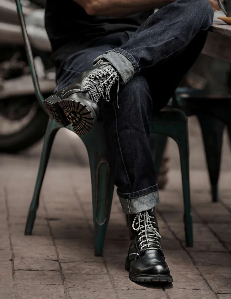 Crow Biker Boots - Geniune Leather Rugged Protection Moto Boots