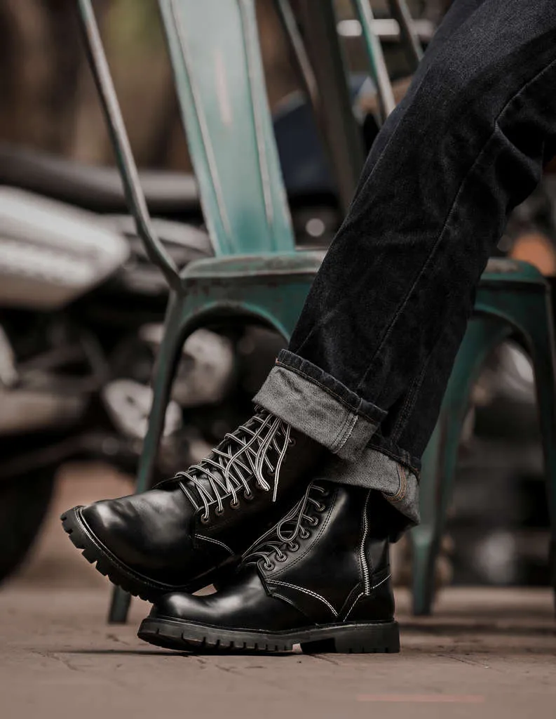 Crow Biker Boots - Geniune Leather Rugged Protection Moto Boots