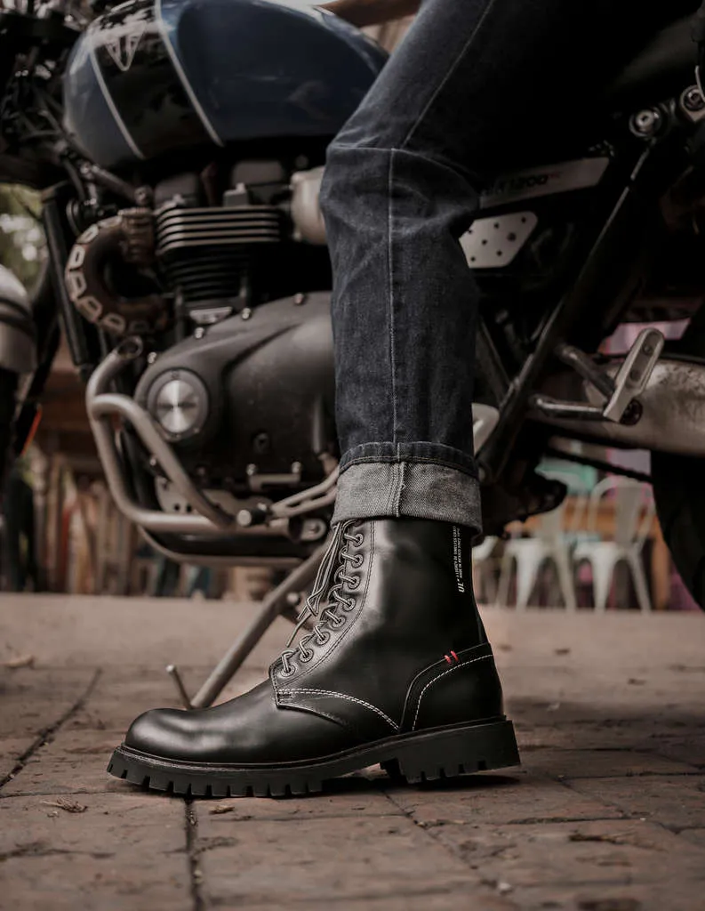 Crow Biker Boots - Geniune Leather Rugged Protection Moto Boots