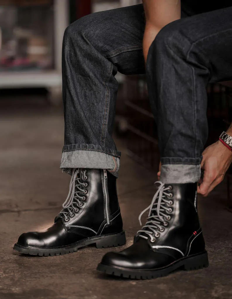 Crow Biker Boots - Geniune Leather Rugged Protection Moto Boots