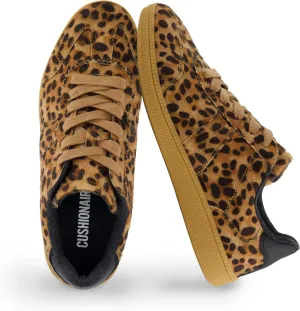 CUSHIONAIRE Bravado Women’s Vegan Hair Calf Leopard Print Lace-Up Sneakers – Stylish Everyday Shoes with Cushioned Comfort