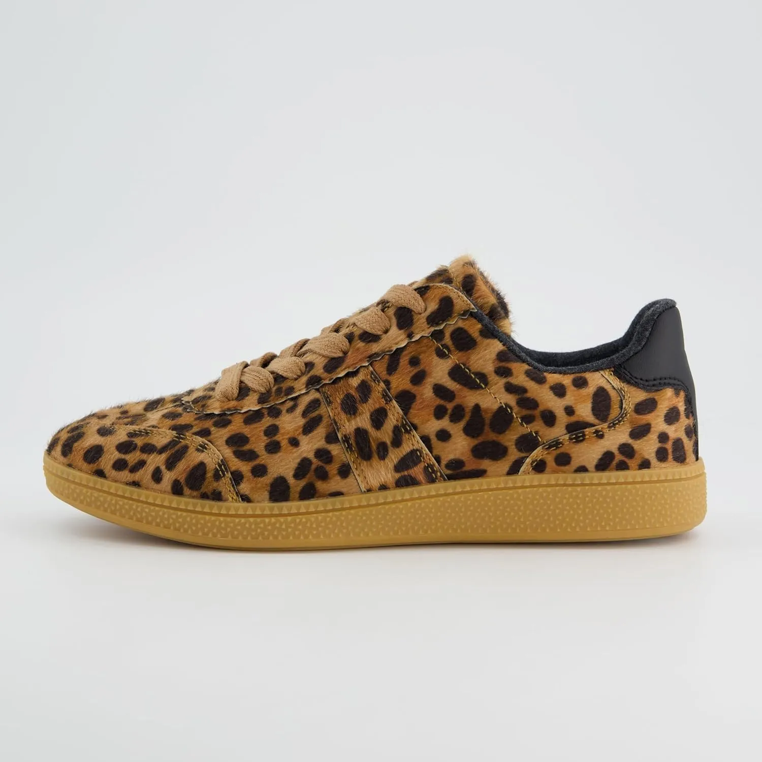 CUSHIONAIRE Bravado Women’s Vegan Hair Calf Leopard Print Lace-Up Sneakers – Stylish Everyday Shoes with Cushioned Comfort