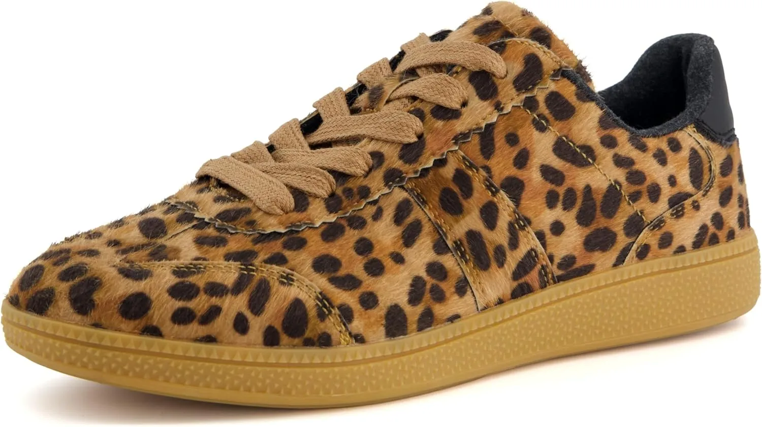 CUSHIONAIRE Bravado Women’s Vegan Hair Calf Leopard Print Lace-Up Sneakers – Stylish Everyday Shoes with Cushioned Comfort