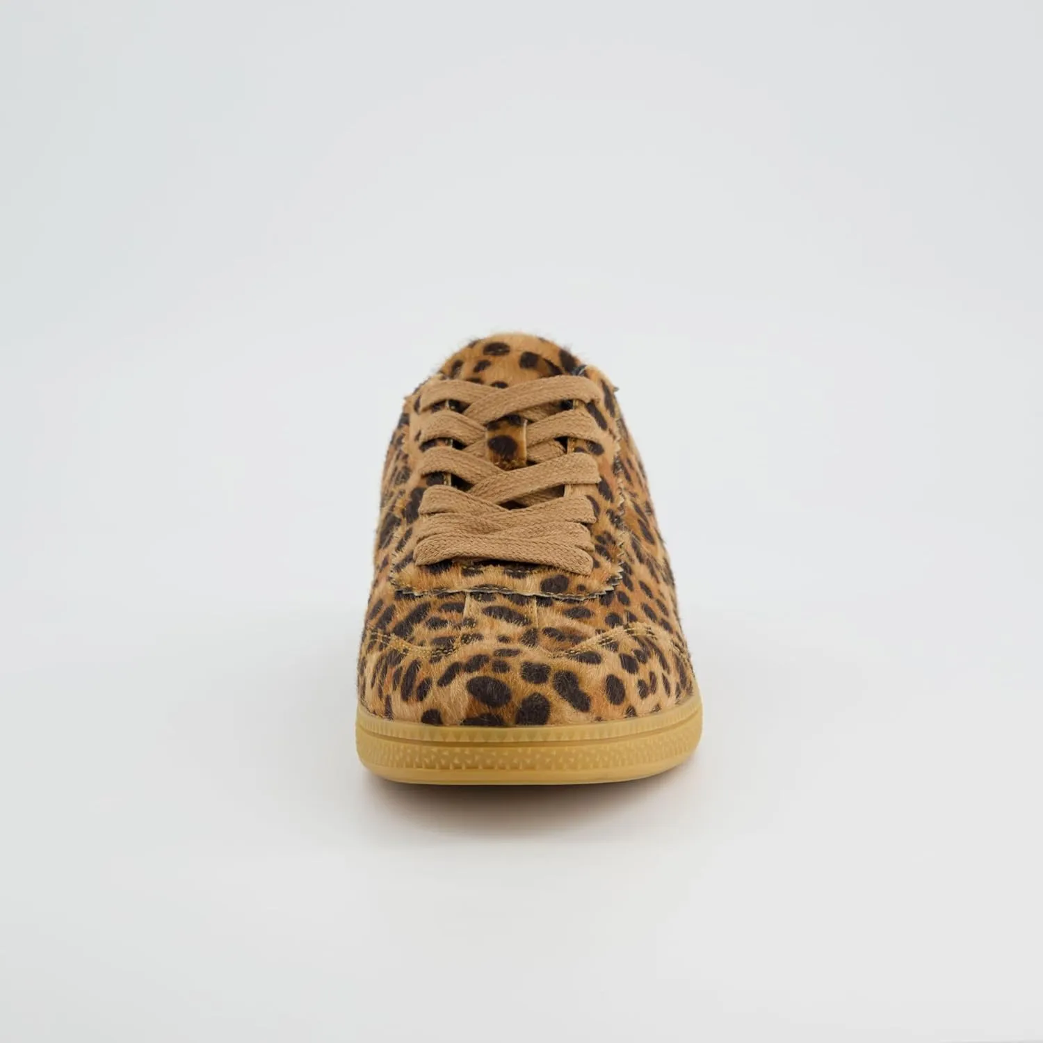 CUSHIONAIRE Bravado Women’s Vegan Hair Calf Leopard Print Lace-Up Sneakers – Stylish Everyday Shoes with Cushioned Comfort