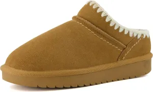 CUSHIONAIRE Homemade Women’s Suede Mule Slippers with Memory Foam & Warm Faux Fur Lining – Wide Widths, Indoor/Outdoor Use