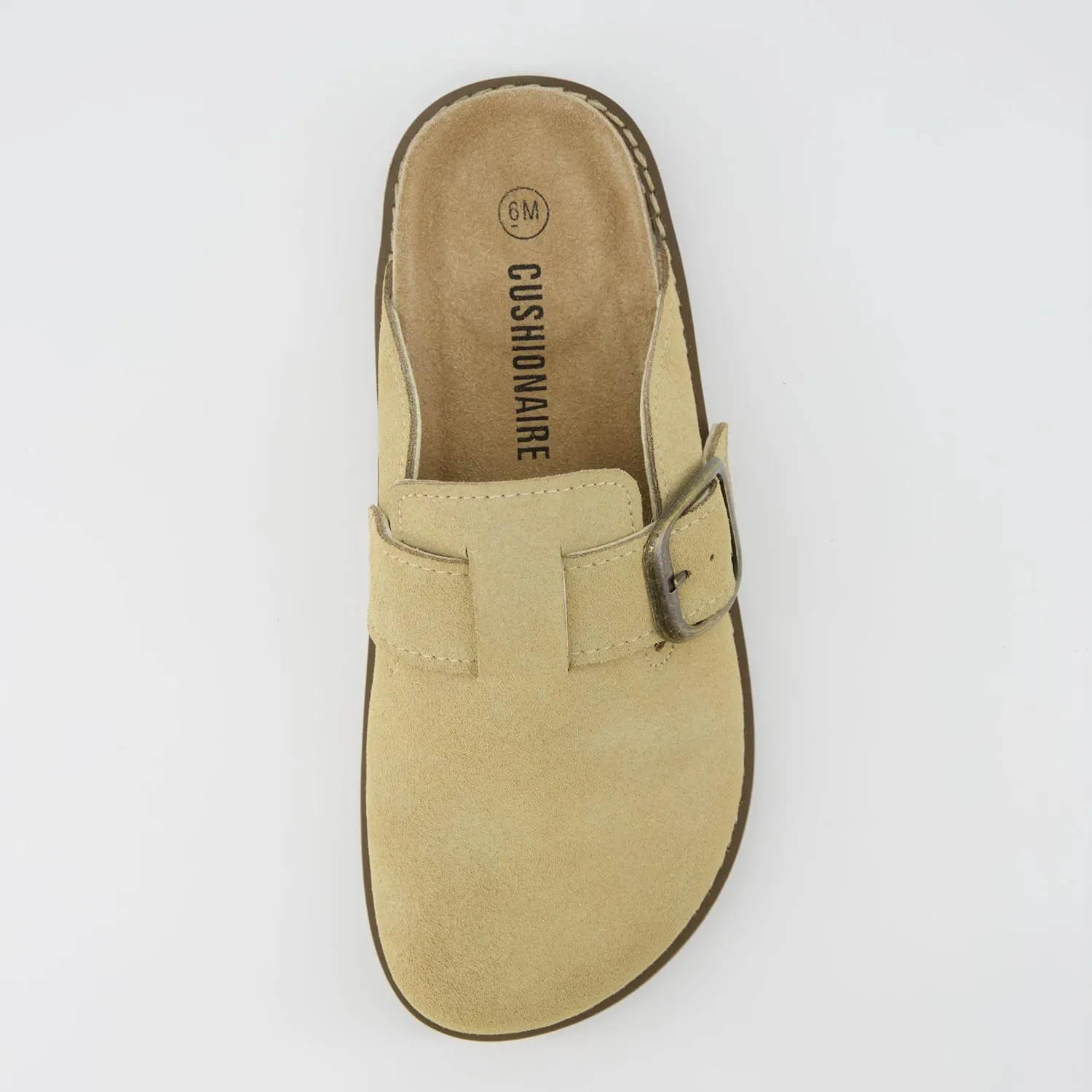 CUSHIONAIRE Women's Blain Genuine Suede Slip-On Clogs with   Memory Foam & Chic Buckle Mule - Comfortable, Non-Slip, Wide Widths Available