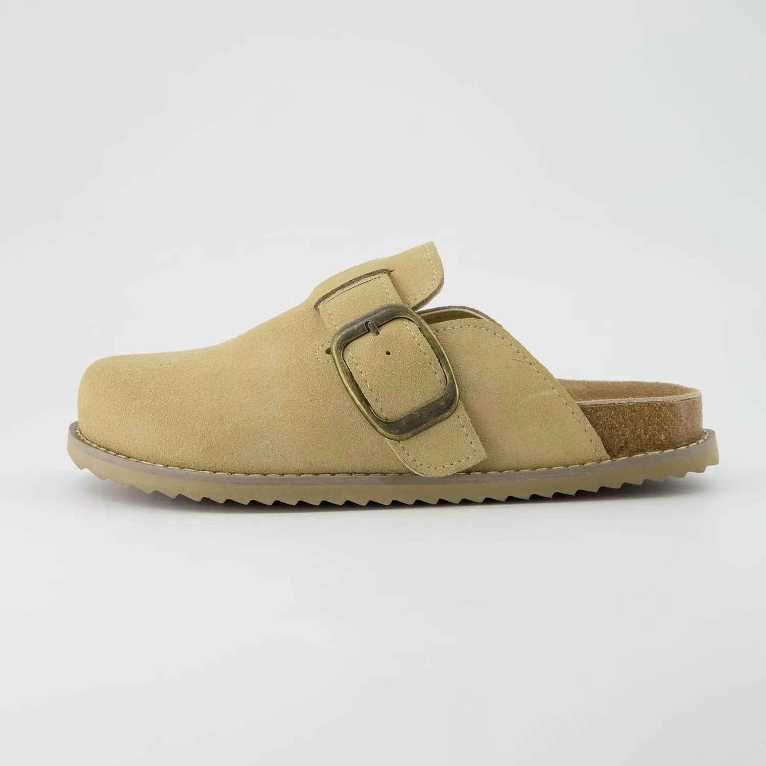 CUSHIONAIRE Women's Blain Genuine Suede Slip-On Clogs with   Memory Foam & Chic Buckle Mule - Comfortable, Non-Slip, Wide Widths Available
