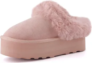CUSHIONAIRE Women's Husky Genuine Suede cozy mule Platform  Memory Foam, Wide Widths Available