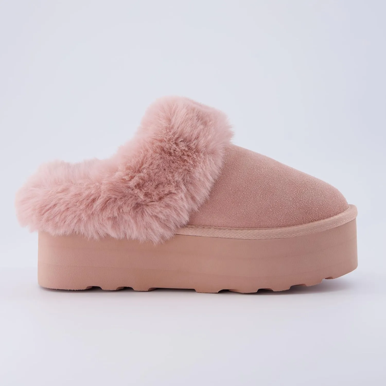 CUSHIONAIRE Women's Husky Genuine Suede cozy mule Platform  Memory Foam, Wide Widths Available