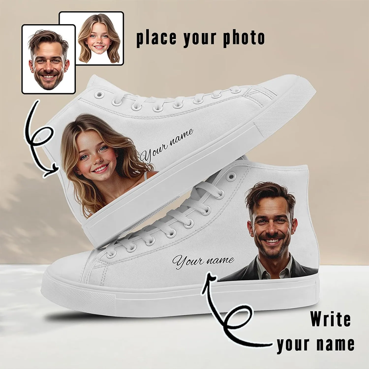 Custom Couple High-top Canvas Shoes for Men&Women Gift for Lovers Personalized Photo Name Light-Weight Flat Casual Sneaker