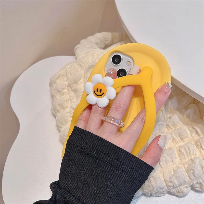 Cute Yellow Flower Flip-Flop Soft Silicone iPhone Case