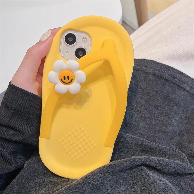 Cute Yellow Flower Flip-Flop Soft Silicone iPhone Case