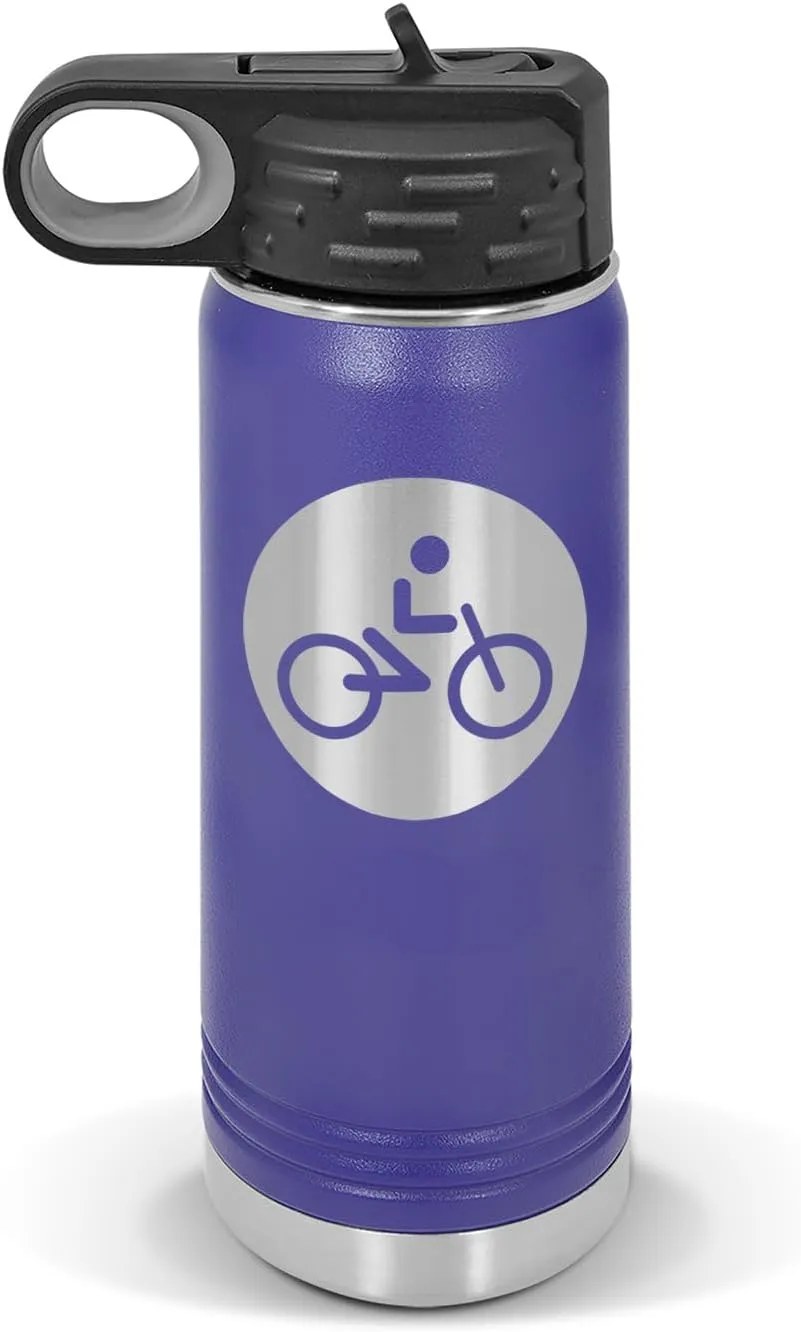 Cycling Water Bottle 20 oz - Laser Engraved w/Flip Top Removable Straw - Polar Camel - Stainless - Vacuum Insulated - Drinkware - Biking Bicycle Competitive v2