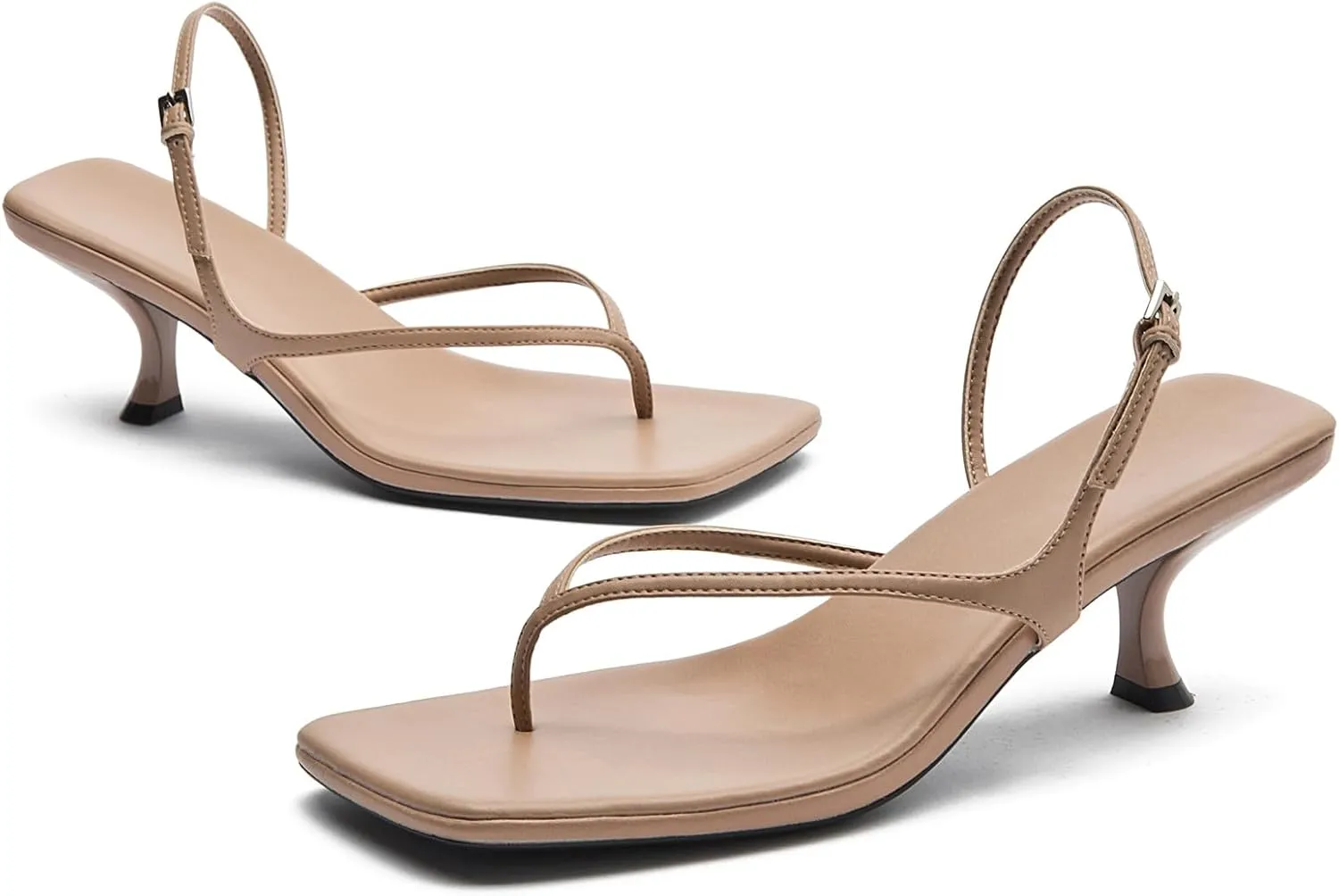 DADAWEN Women's kitten Heels Thong Sandals Square Open Toe Flip Flop Heels Buckle Sexy Fashion Summer Dressy Wedding Party Pumps Heeled Sandals