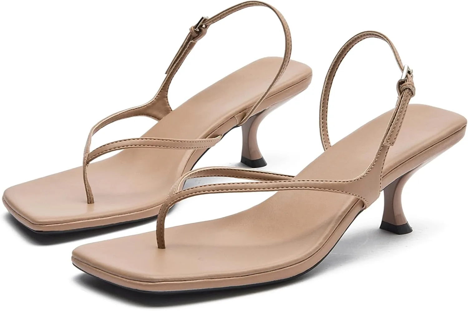 DADAWEN Women's kitten Heels Thong Sandals Square Open Toe Flip Flop Heels Buckle Sexy Fashion Summer Dressy Wedding Party Pumps Heeled Sandals