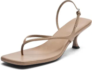 DADAWEN Women's kitten Heels Thong Sandals Square Open Toe Flip Flop Heels Buckle Sexy Fashion Summer Dressy Wedding Party Pumps Heeled Sandals